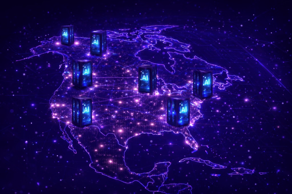 North America network map with AI infrastructure locations